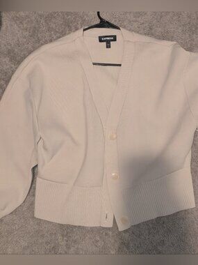 Cream Cropped Cardigan Button Front Minimalist Old Money Sweater